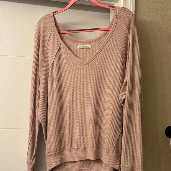 We The Free Taupe Waffle Knit Top - Picture 1 of 4